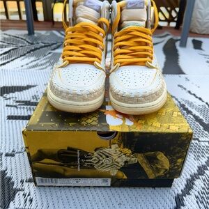 Jordan Nike Union Bephies Beauty Supply' White and Yellow Sneakers